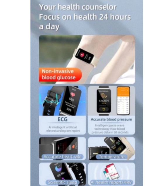 Gezondheids Smartwatch – Glucose, Bloeddruk Monitoring