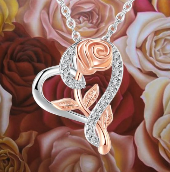 Elegant Red Heart Gift Box with Luxury Rose Necklace