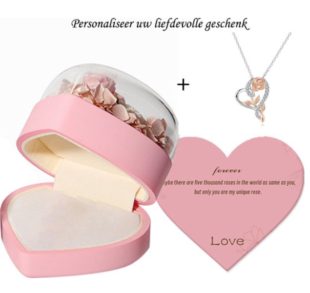 Elegant Pink Heart Gift Box with Luxury Rose Necklace