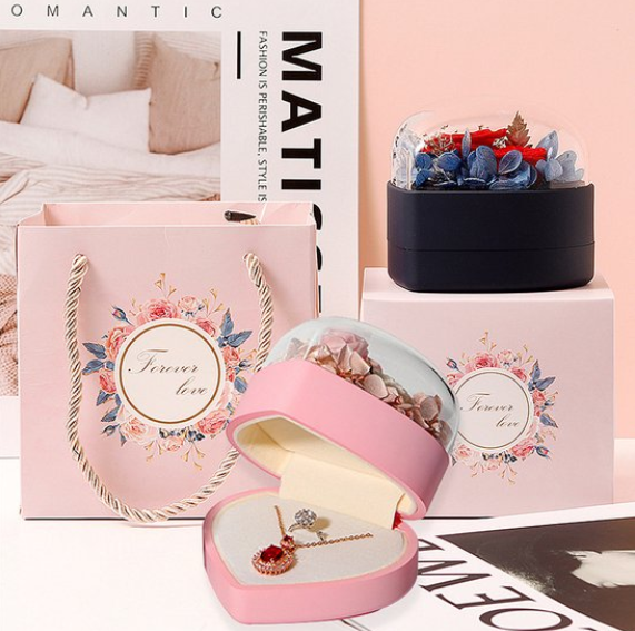 Elegant Pink Heart Gift Box with Luxury Rose Necklace