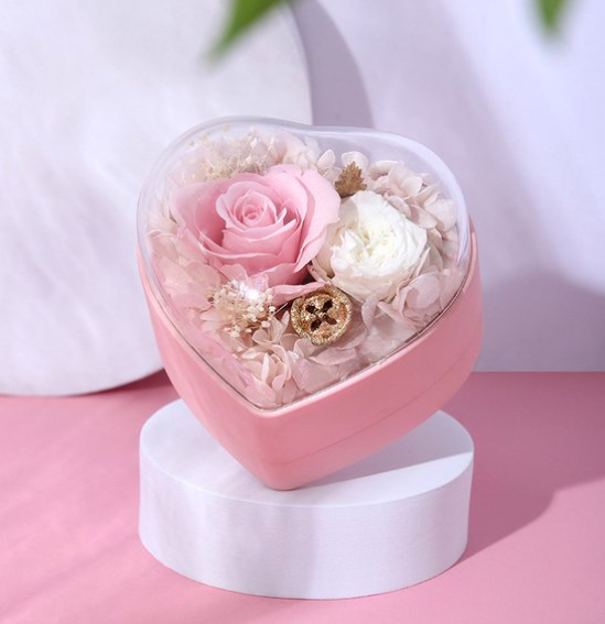 Elegant Pink Heart Gift Box with Luxury Rose Necklace