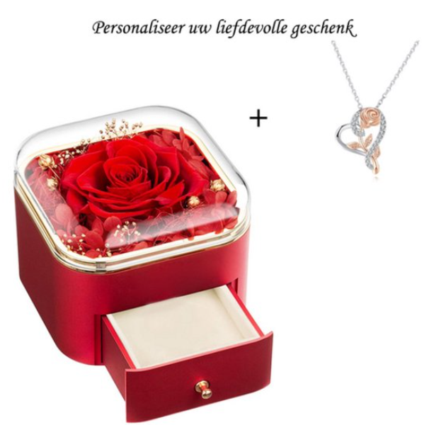 Elegante rode romantische geschenkdoos met luxe rozenketting.