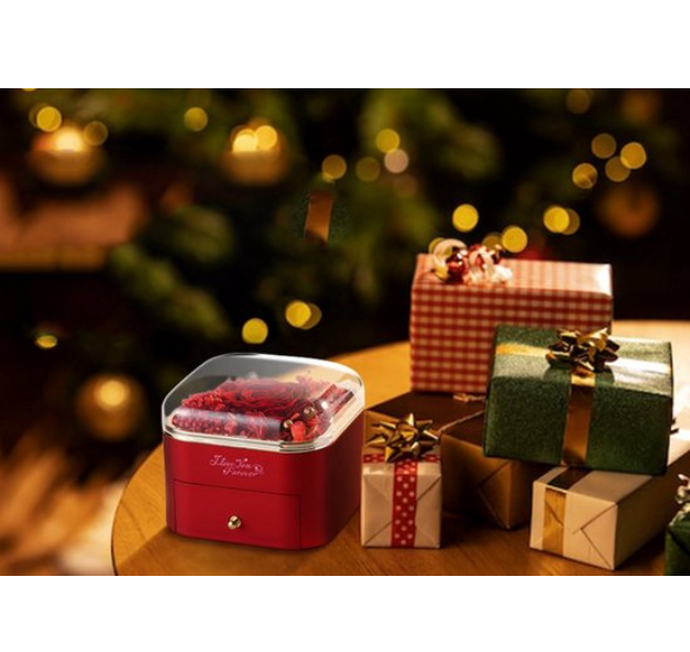 Elegante rode romantische geschenkdoos met luxe rozenketting.