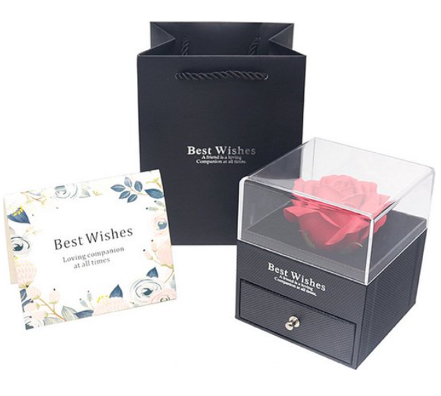 Coffret cadeau romantique noir élégant avec collier caché « Je t'aime »