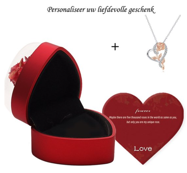 Elegant Red Heart Gift Box with Luxury Rose Necklace