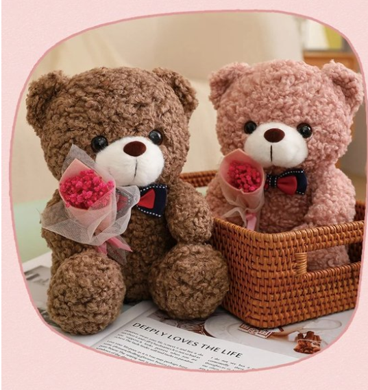 Bouquet d'ours en peluche pour la Saint-Valentin – Cadeau en peluche douce de 25 cm