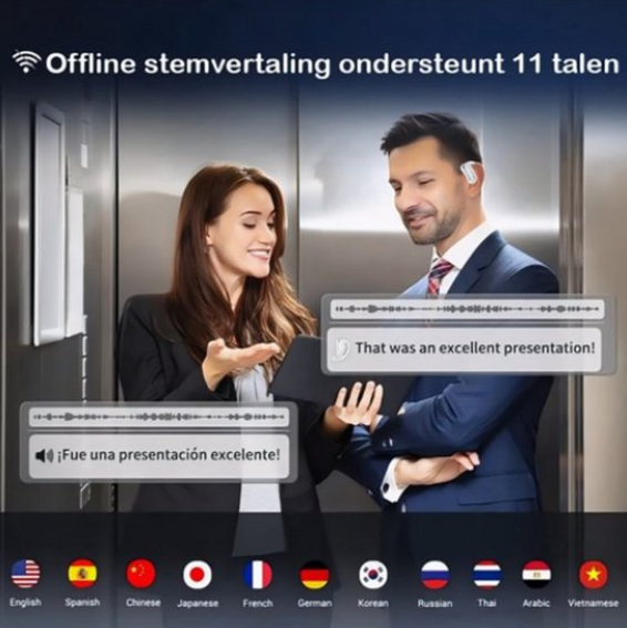 Écouteurs traducteurs sans fil – 144 langues, traduction hors ligne, noir