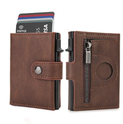 Anti-Theft RFID Card Holder – Slim Aluminum Wallet with AirTag Slot