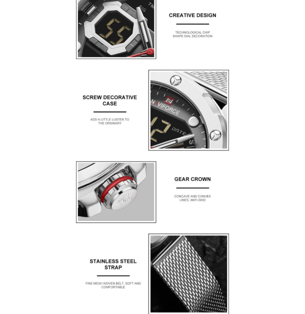 Naviforce Militaire Horloge – LED Sport, Quartz & Stoer Design