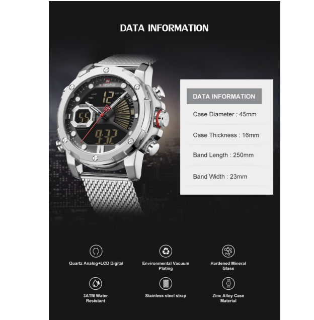 Naviforce Militaire Horloge – LED Sport, Quartz & Stoer Design