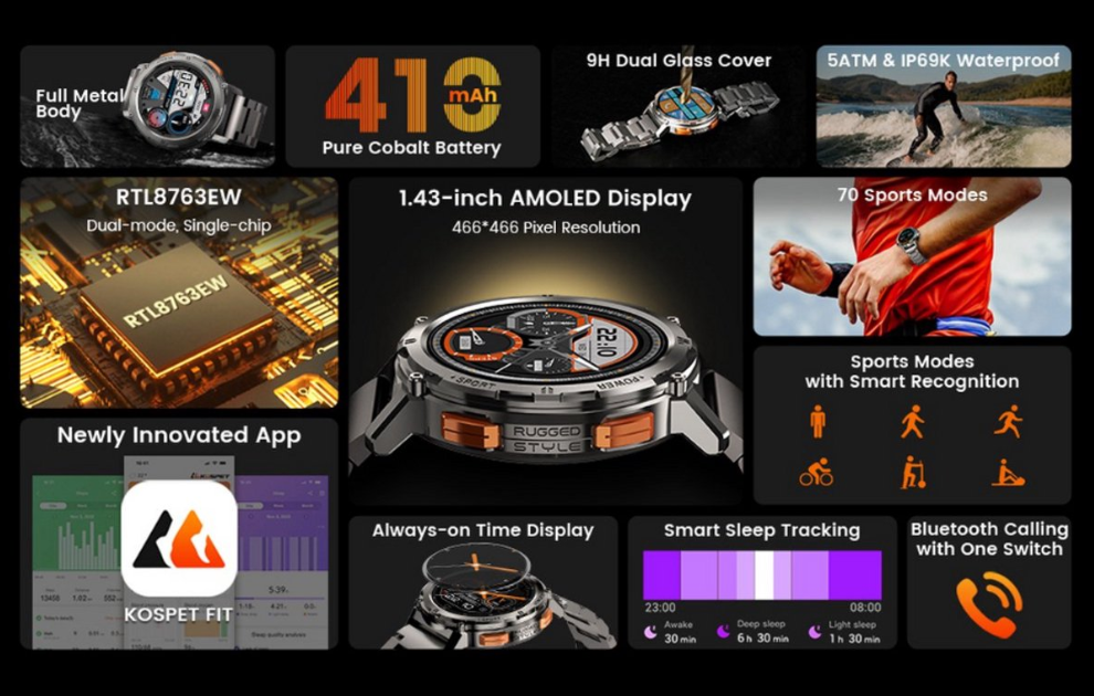 Tank T2 Ultra Smartwatch – AMOLED Scherm, AI Spraak