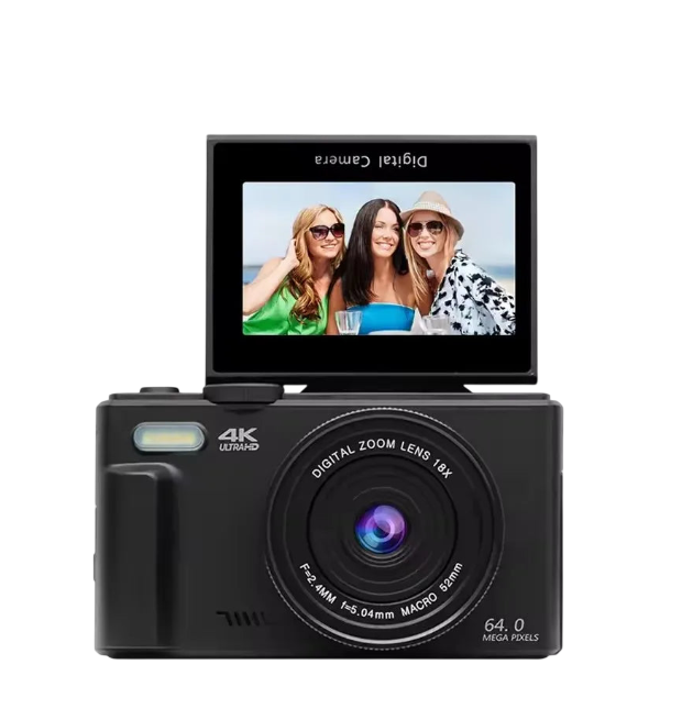4K 64MP Digital Camera – 18X Zoom, Flip Screen Photography