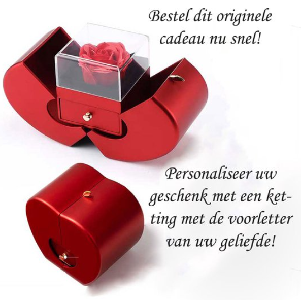 Boîte à bijoux Fleur éternelle avec pomme et inscription « Je t'aime » en or/argent