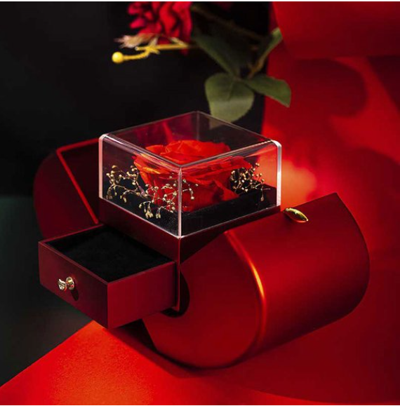 Boîte à bijoux Fleur éternelle avec pomme et inscription « Je t'aime » en or/argent