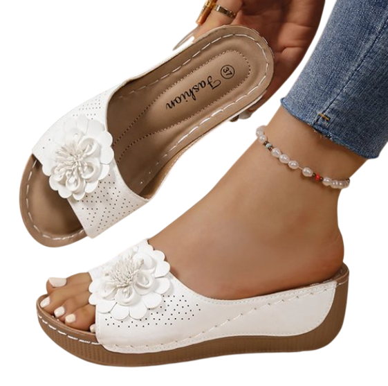 Retro Floral Wedge Slippers for Women – Summer Sandals
