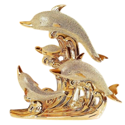 Golden Crystal Dolphin Figurine – Ceramic Decorative Sculpture