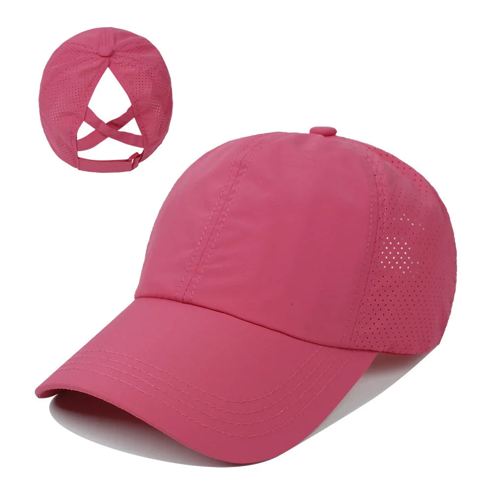 Summer Solid Color Baseball Cap – Women Ponytail Sports Cap