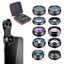 Kit d'objectifs universels 10 en 1 pour smartphone avec fisheye, grand angle et macro.