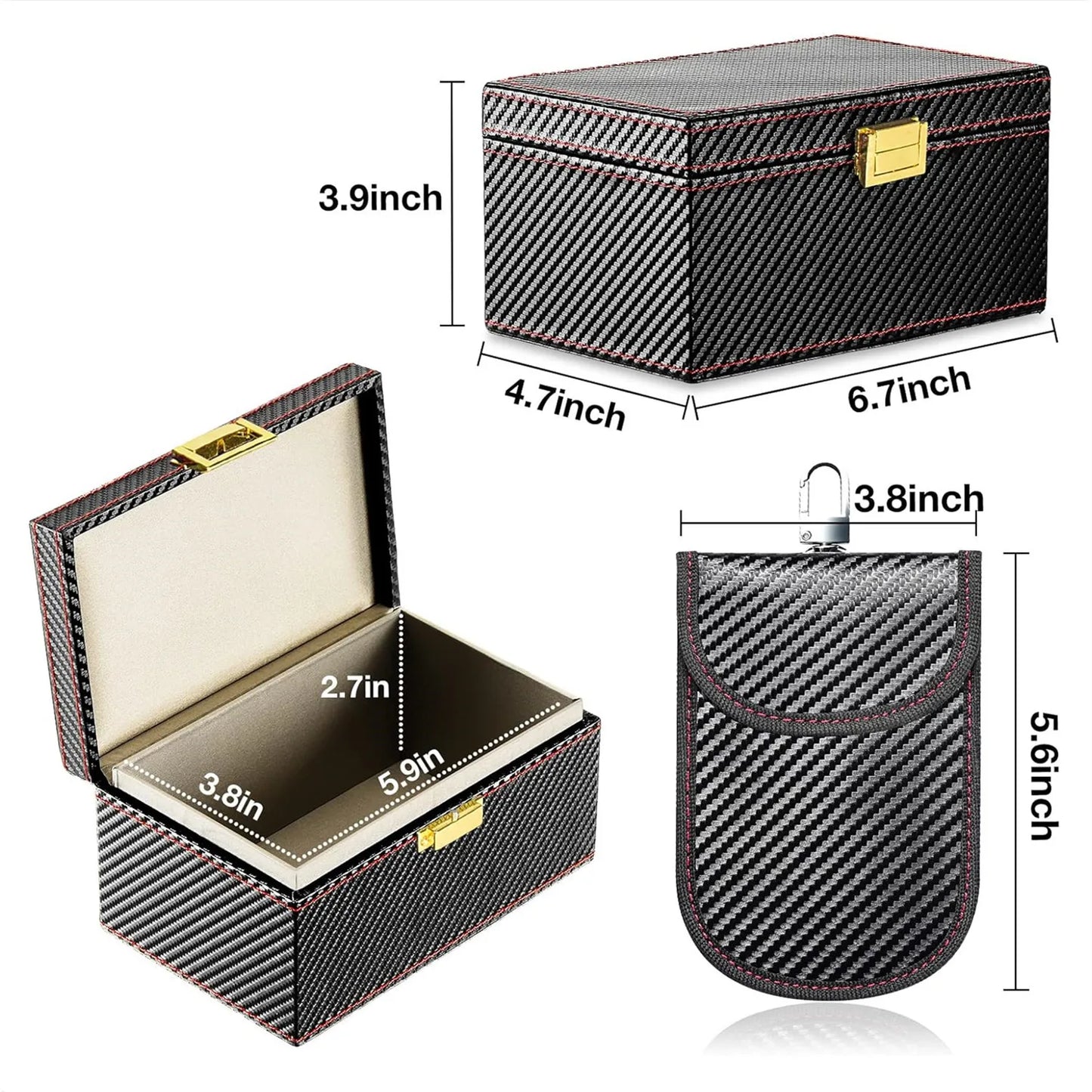 Étui de clés et téléphone antivol en fibre de carbone RFID – 2 porte-clés + boîte