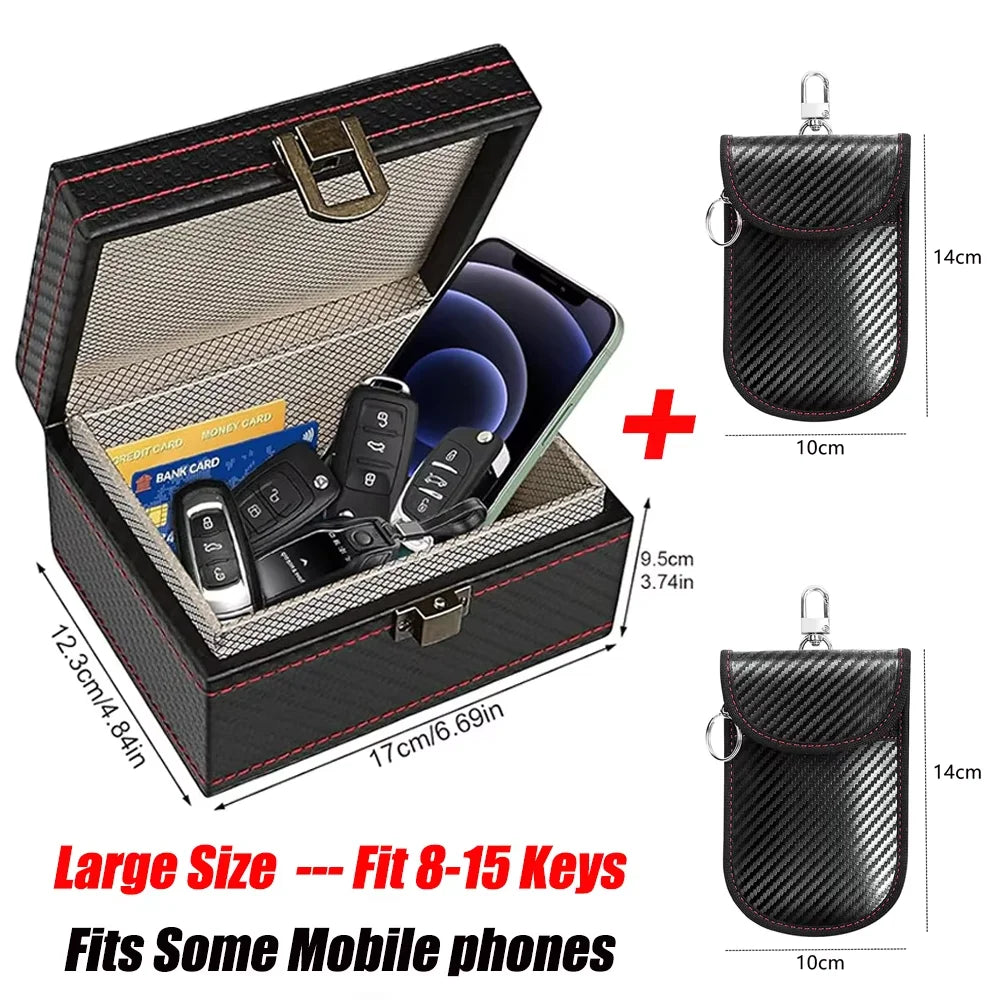 Étui de clés et téléphone antivol en fibre de carbone RFID – 2 porte-clés + boîte