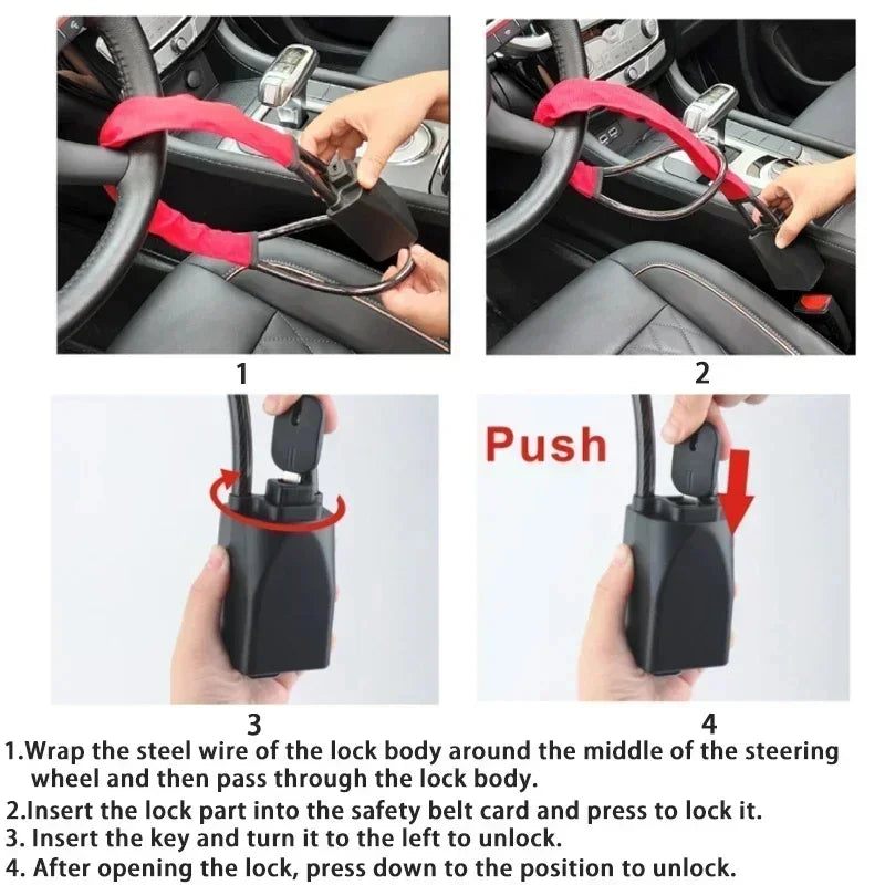 Universal Steering Wheel Lock with Seatbelt Anti-Theft System