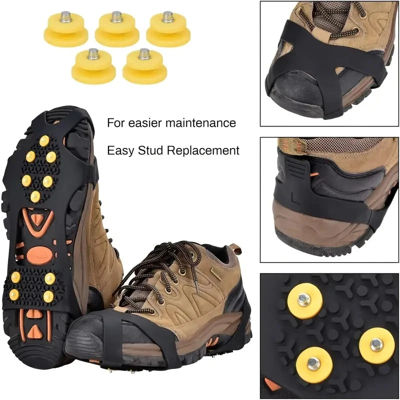2-Pack Anti-Slip Shoe Grips with Steel Spikes for Snow & Ice