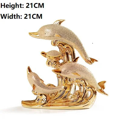 Golden Crystal Dolphin Figurine – Ceramic Decorative Sculpture