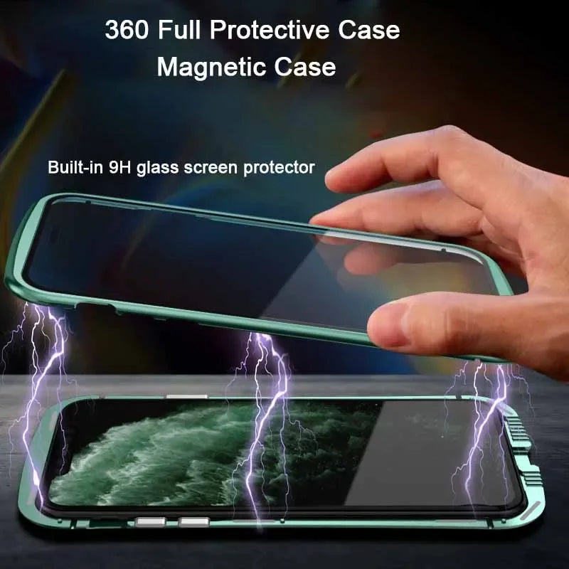 360° Magnetic Metal Phone Case – Double-Sided Glass