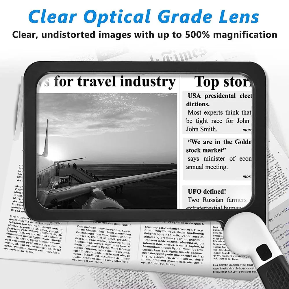 Portable Illuminated Magnifier – 5X Square Magnifying Glass
