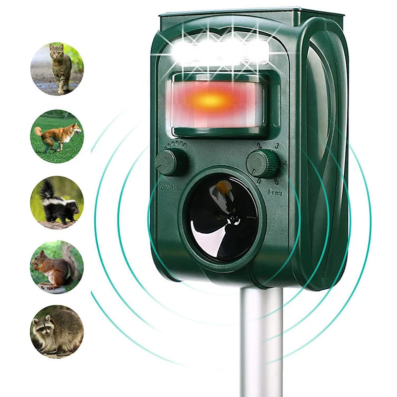 Solar Ultrasone Dieren Verjager - Nieuwe Zonne Energie Repellent Sensor - Outdoor Tuin Pest Muis Vogel Kat Hond Vleermuis Das Vos Repeller -Houd Dieren Weg - 110 Graden Hoek 4-6m Verte