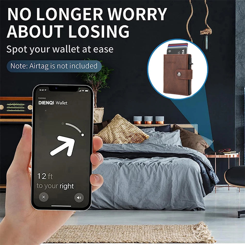 Anti-Theft RFID Card Holder – Slim Aluminum Wallet with AirTag Slot