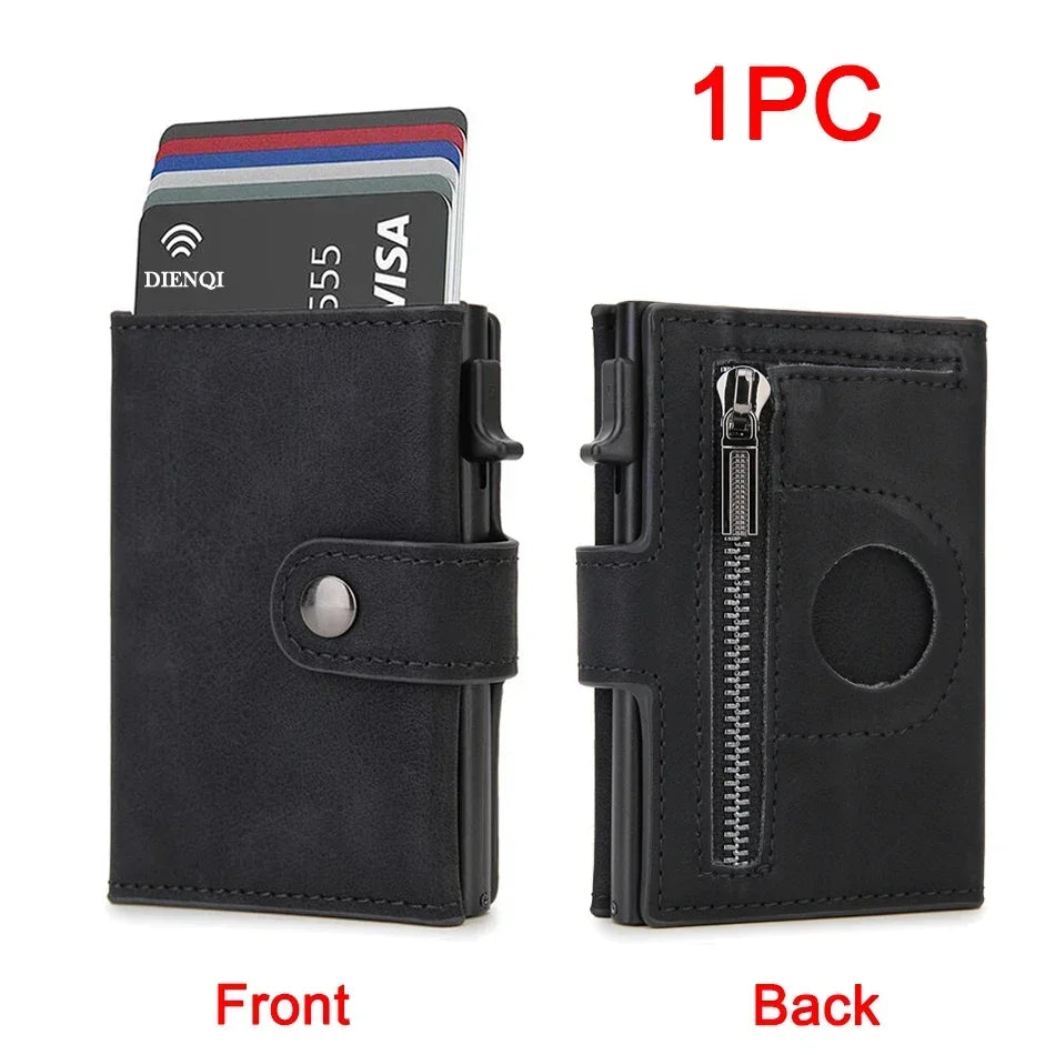 Anti-Theft RFID Card Holder – Slim Aluminum Wallet with AirTag Slot