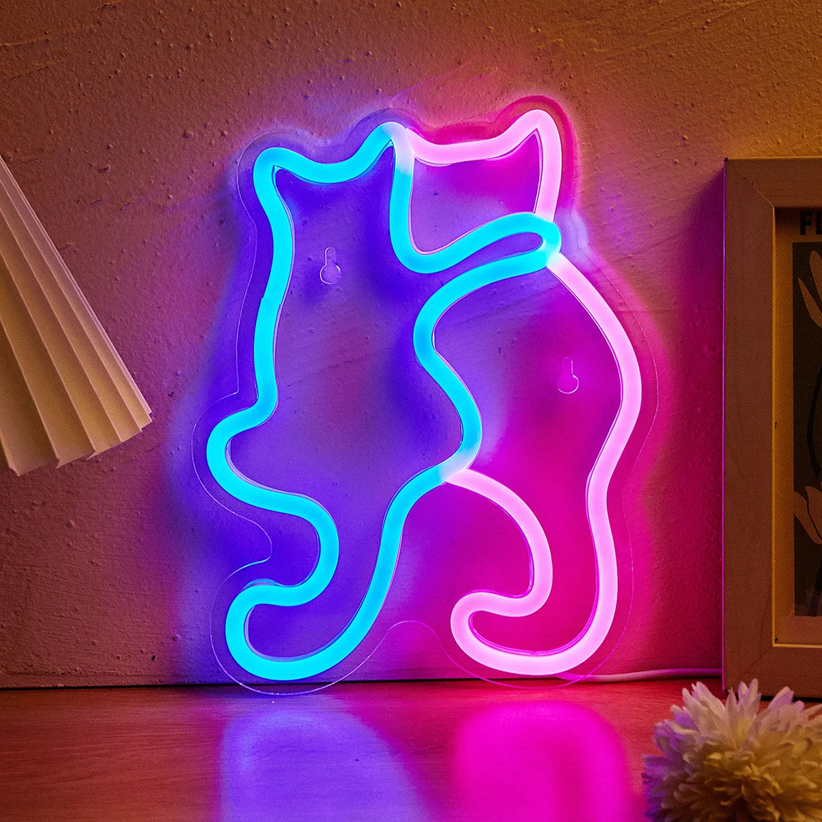 LED-neonbord met kattenprint – USB 3D-nachtlampje