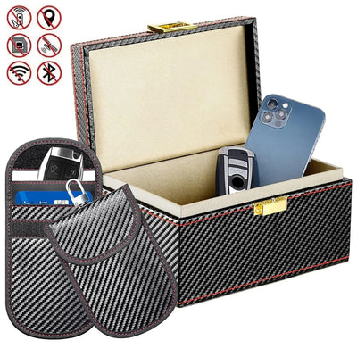 RFID Anti-Diefstal Koolstofvezel Sleutel & Telefoonhoes – 2 Sleutelhouders+Doos