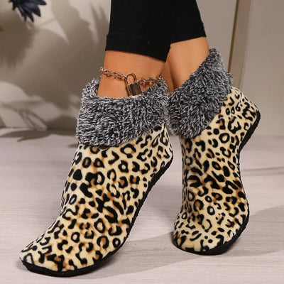 Warm Anti-Slip Leopard Print Slipper Socks for Men & Women