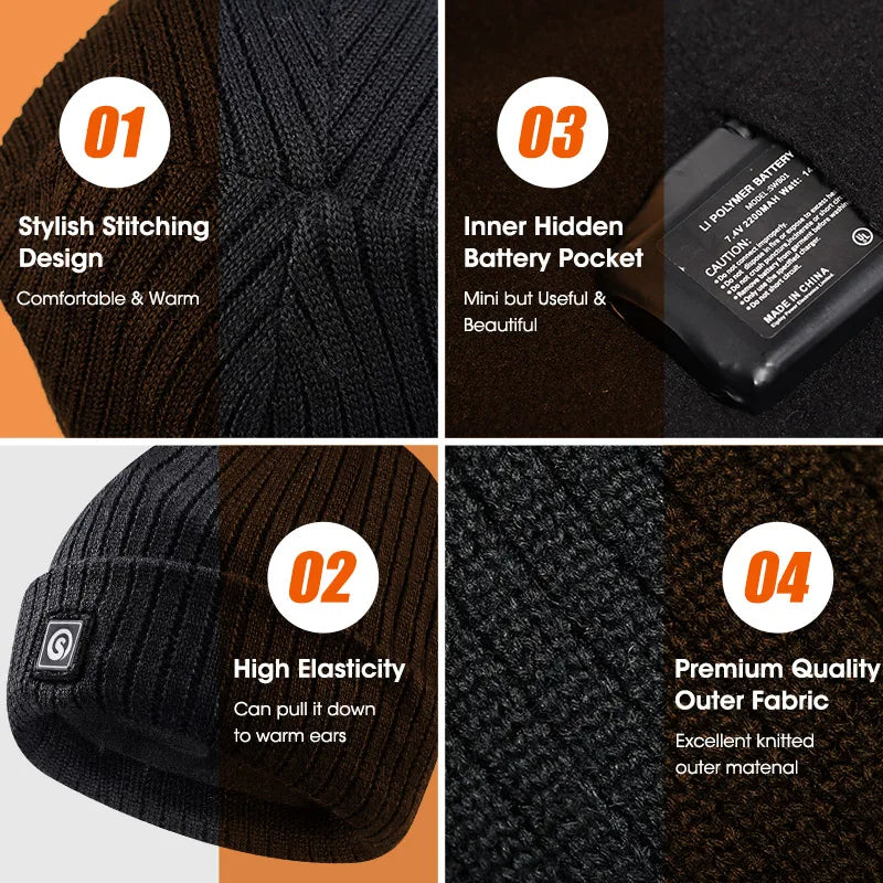 Electric Heated Beanie Hat – Warm Fleece Cap