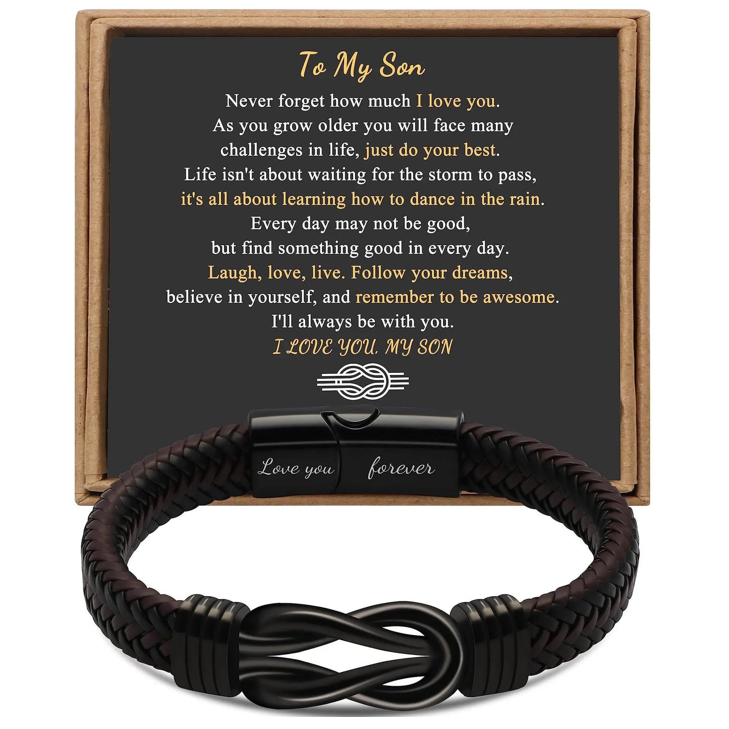 Leather Knot Bracelet for Men – Stainless Steel Infinity