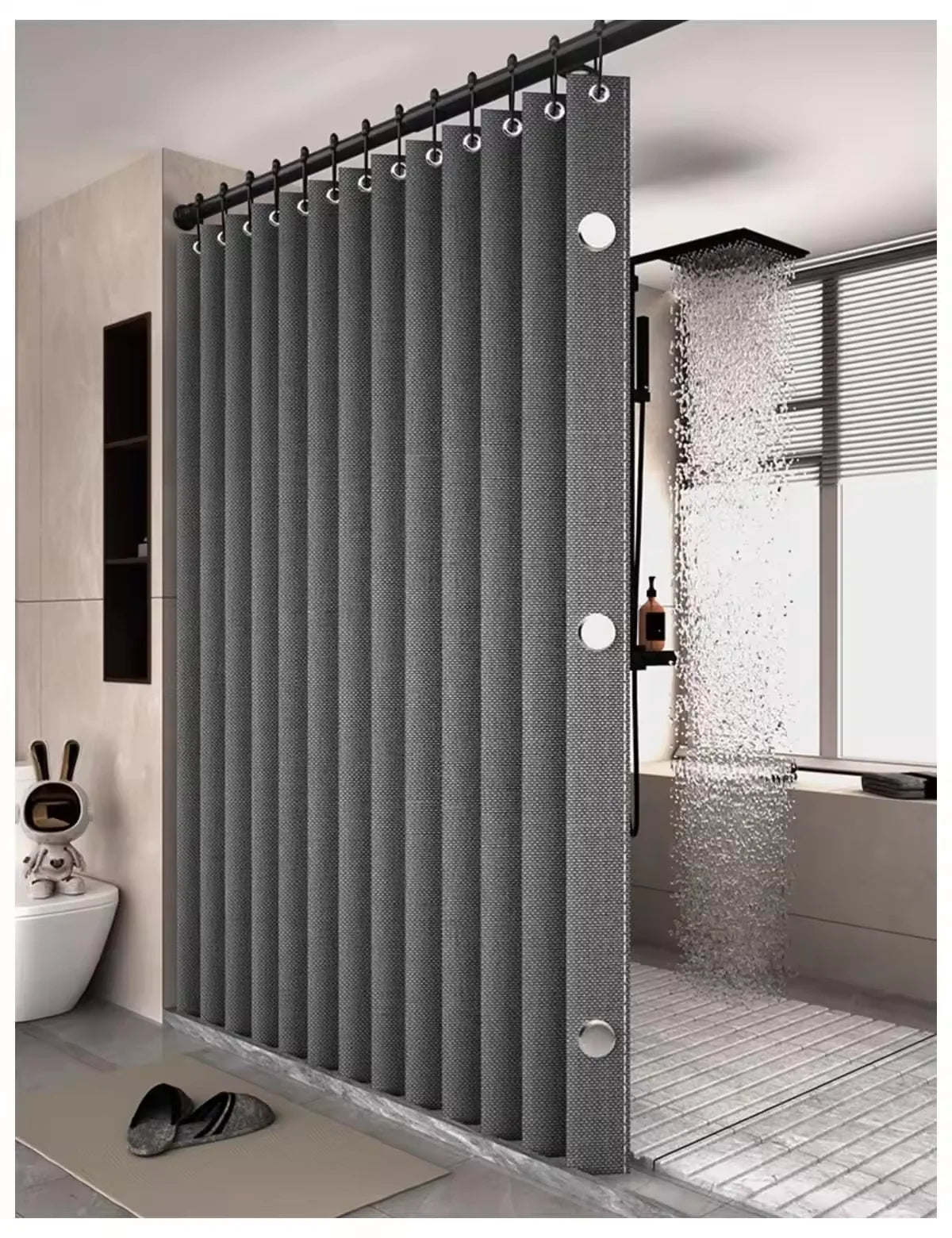 Rideau de Douche Pliable Magnétique en Lin Imperméable pour Douche à l'Italienne