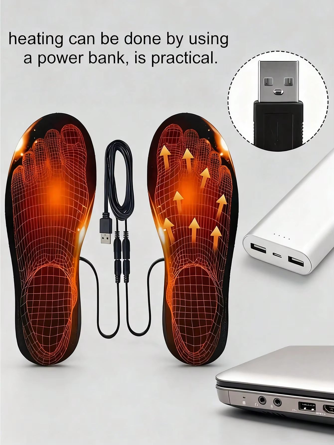Electric Heated Insoles USB Rechargeable Foot Warmers