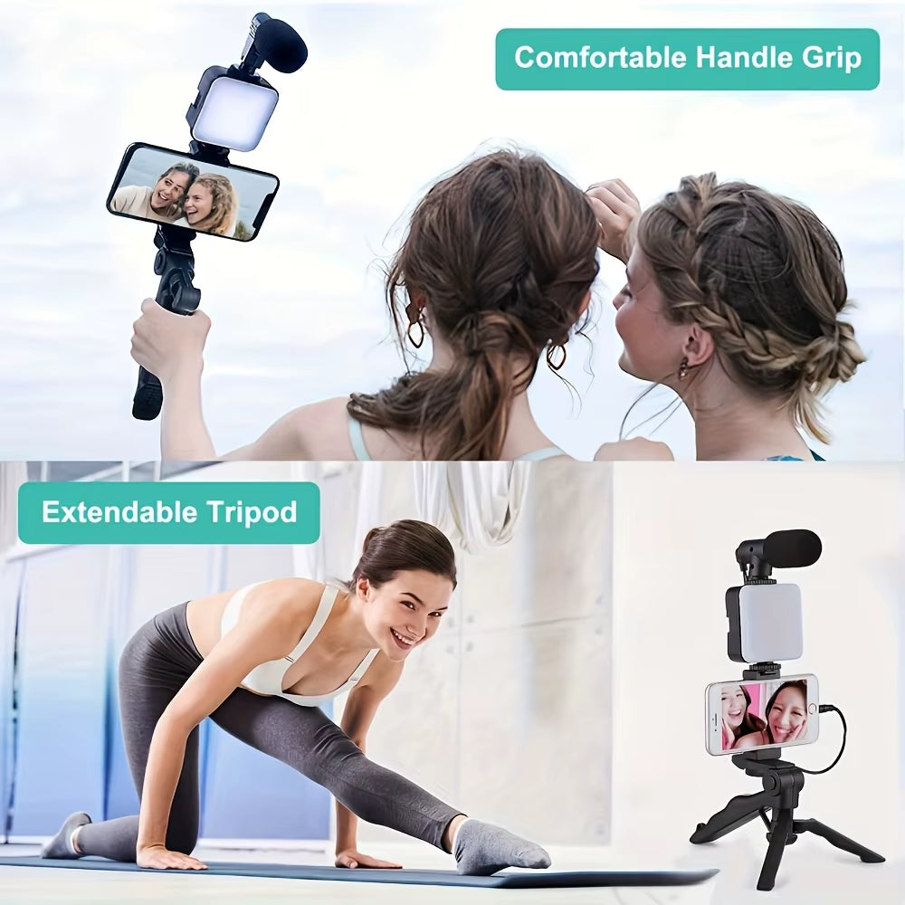 Smartphone Vlogging Kit – Tripod, Mic & LED Light Vlogs Recording