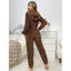 Cozy Brown Fleece Hooded Jumpsuit Pajamas Nylon
