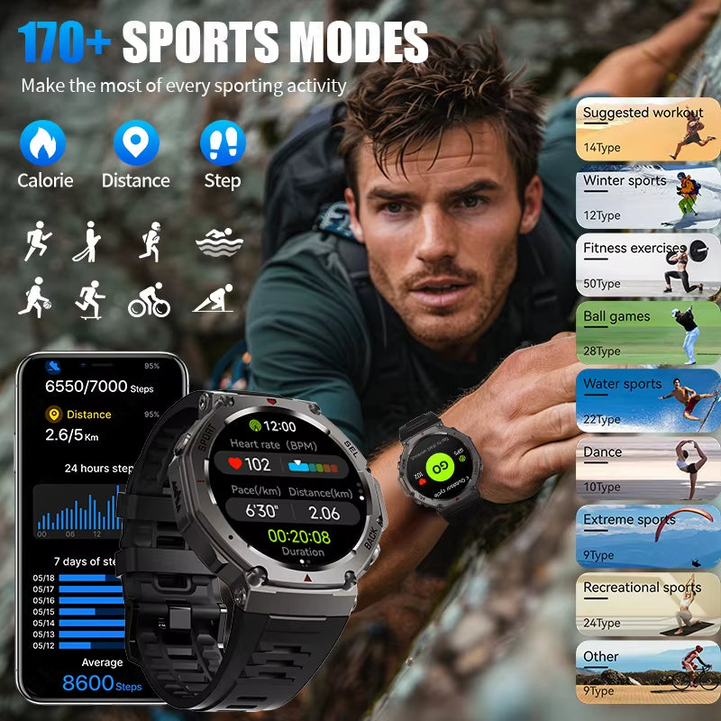 GPS Smartwatch AMOLED, 5ATM Waterdicht Tracking