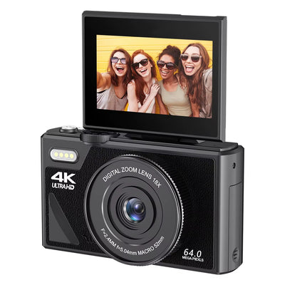 4K Vlogging Camera AC600 – 64MP, 18X Zoom, Flip Screen