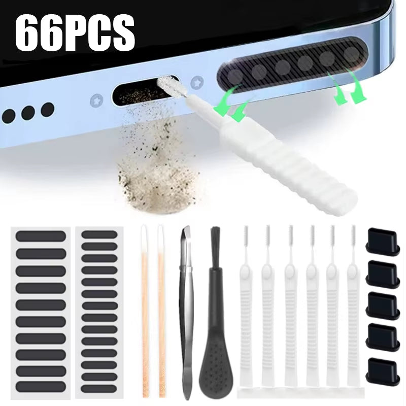 66-Piece Mobile Phone Cleaning Kit – Dust Plugs & Brushes