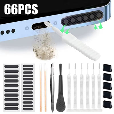 66-Piece Mobile Phone Cleaning Kit – Dust Plugs & Brushes