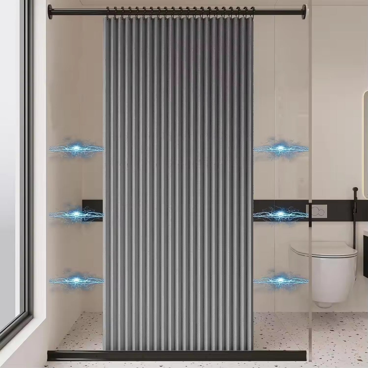 Rideau de Douche Pliable Magnétique en Lin Imperméable pour Douche à l'Italienne