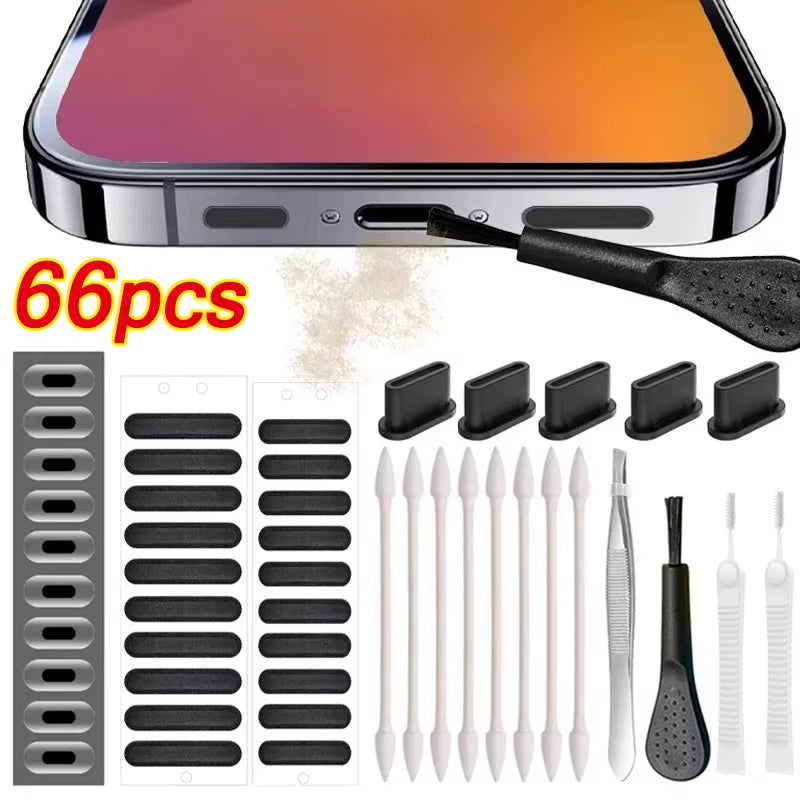 66-Piece Mobile Phone Cleaning Kit – Dust Plugs & Brushes