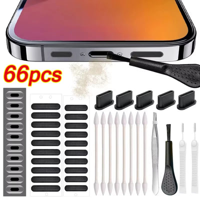 66-Piece Mobile Phone Cleaning Kit – Dust Plugs & Brushes