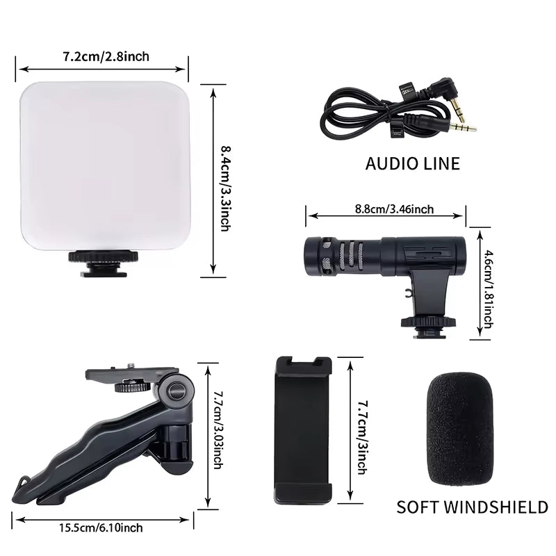 Smartphone Vlogging Kit – Tripod, Mic & LED Light Vlogs Recording